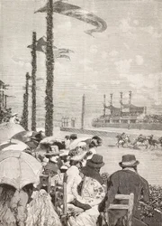 Paardenraces op de Pompeiaanse festivals, Pompeii, Italië, gravure naar tekening van Edoardo Dalbono, uit L