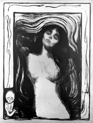 Madonna, lithografie door Edvard Munch opgedragen aan Dr. Bucher