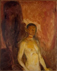 Zelfportret in de hel, schilderij van Edvard Munch (1863-1944), ca. 1895. 81,5 x 65,5 cm, Oslo, Kommunes Kunstsamlinger, Munch-Museet (Musée Munch)