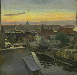 Uitzicht over Wilders Plads in Christianshavn. Avond