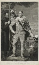 Landing van Christoffel Columbus, gegraveerd door David Edwin