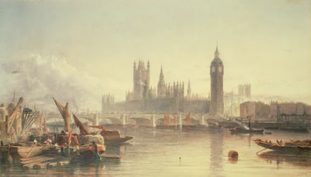 De huizen van het parlement en Westminster Bridge