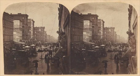 Broadway in de regen, ca. 1860s