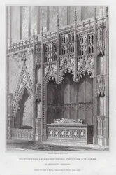 Monumenten van Aartsbisschoppen Peckham en Warham, in de Kathedraal van Canterbury (gravure)