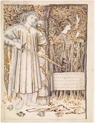 Pyramus en Thisbe - Pyramus trekt zijn zwaard om zichzelf te doden
