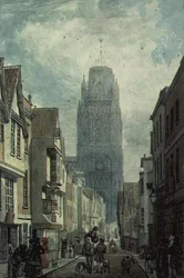 Redcliffe Street, Bristol, met de Toren van de Kerk van St. Mary Redcliffe
