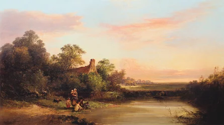 Engels landschap met huisje en stroom, 1860