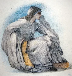 Studie van een geklede, zittende figuur, ca. 1866