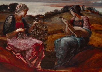 Twee figuren in een landschap (olieverf op doek)