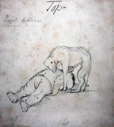 William Morris speelt met zijn hond, ca. 1890