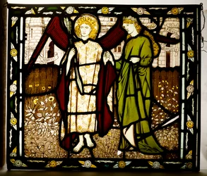 Amor en Alcestis, Morris & Co. paneel uit de "Legende van Goede Vrouwen" door Geoffrey Chaucer, 1864