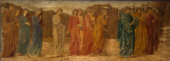 Cupido en Psyche - Palace Green Muurschilderingen - De Koning en andere Rouwenden verlaten Psyche aan het Monster, 1881