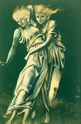 Studie van dansende figuren die elkaar omhelzen: Een ontwerp voor metaal