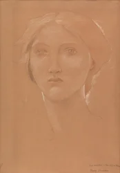 Studie van het hoofd van Margaret Burne-Jones voor 