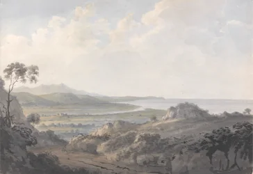 Kustscène met monding van een rivier