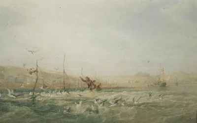 Vissers die Meeuwen van de Netten Verjagen, Mumbles, Zuid-Wales