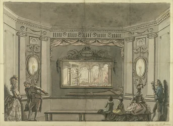 Schilderij van de Loutherbourgs Eido Phusikon met Satan die de rebellerende engelen opwekt