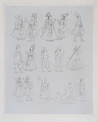 Figuren die verschillende beroepen tonen (gravure)