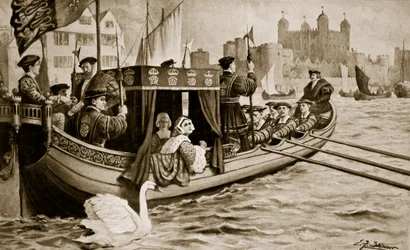 Catherine Howard wordt naar de toren gebracht, illustratie uit 