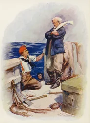 Illustratie voor Masterman Ready door Captain Marryat (kleurenlitho)
