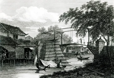 Ophaalbrug bij Malakka, gegraveerd door George Cooke
