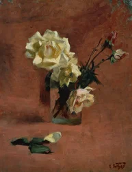 Stilleven met rozen in een glas