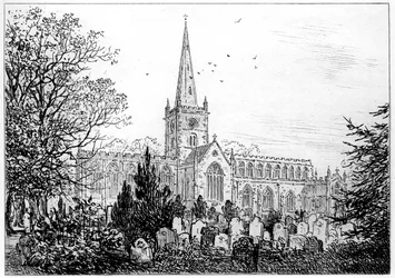 Stratford kerk gezien vanuit het noorden, Stratford-upon-Avon, Warwickshire, 1885