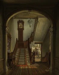 Oude klok op de trap, 1868