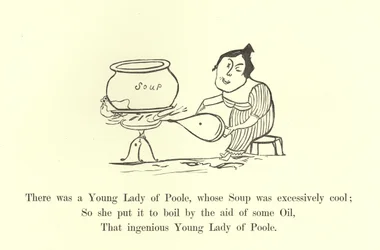 Er was een Jonge Dame uit Poole, wiens Soep buitengewoon koel was