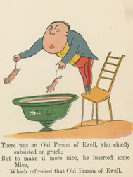 Er was een oude persoon van Ewell, die voornamelijk leefde van pap, uit 