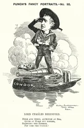 Punch cartoon: Lord Charles Beresford, Anglo-Ierse admiraal en conservatieve politicus (gravure)