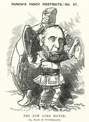 Punch cartoon: Sir John Ellis, burgemeester van Londen in 1881 (gravure)