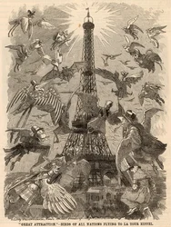 Vogels van alle naties vliegen naar de Eiffeltoren
