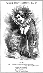 Oscar Wilde (1854-1900) Ierse toneelschrijver, romanschrijver, dichter en humorist. Cartoon door Edward Linley Sambourne uit zijn 