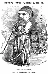 Richard Francis Burton (1821-1890) Engelse oriëntalist en ontdekkingsreiziger. Cartoon door Edward Linley Sambourne voor Punch, Londen