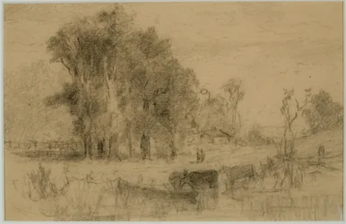 Landschap, Roeiboot en Koeien (#57) ca. 1880
