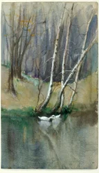 Zonder titel (Houtscène met berken en eenden)