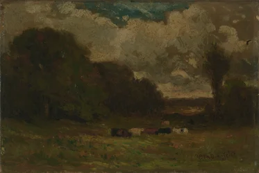Zonder titel (landschap met koeien en bomen)