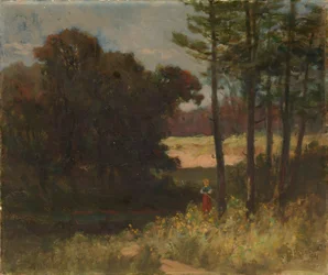 Zonder titel (landschap met bomen en vrouw)