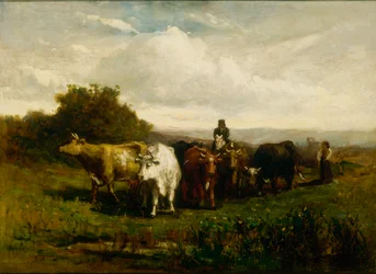 Zonder titel (man te paard, vrouw te voet die vee drijft)