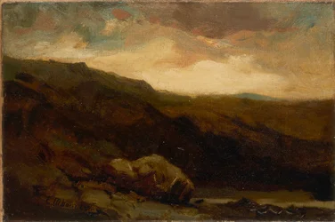 Zonder titel (berglandschap met rots en beek op de voorgrond)
