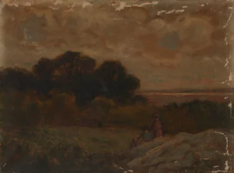 Naamloos Landschap met Twee Vrouwen Liggend op Rotsen