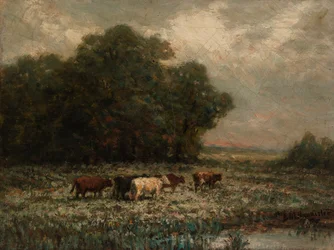 Naamloos landschap met grazende koeien