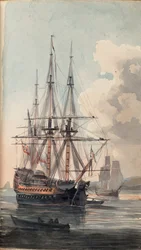 Uitzicht op het schip van Zijne Majesteit Inflexible, begin 19e eeuw