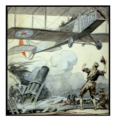Vliegtuig, artilleriekanon en soldaten door Edward Penfield