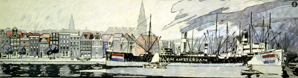 Nederland en haar schepen. Aquarel door Edward Penfield