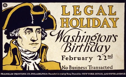 Wettelijke feestdag, Washingtons verjaardag, 22 februari; geen zaken gedaan, gepubliceerd in de jaren 1890