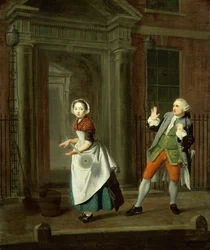 Een goed geklede dienstmeid draait haar mop, ca. 1764