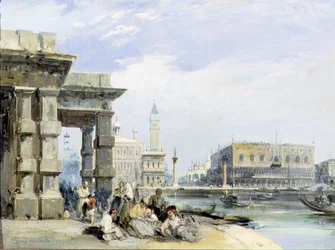 Uitzicht op de Piazzetta en het Palazzo Ducale vanaf de Dogana di Mare, Venetië