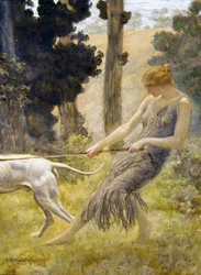 Vrouw die haar hond uitlaat